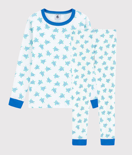 Pigiama snugfit fantasia tartarughe bambino-bambina in cotone bianco MARSHMALLOW/blu COOL