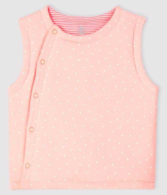 Gilè smanicato reversibile bebé femmina a costine in ovatta rosa MINOIS/bianco MARSHMALLOW
