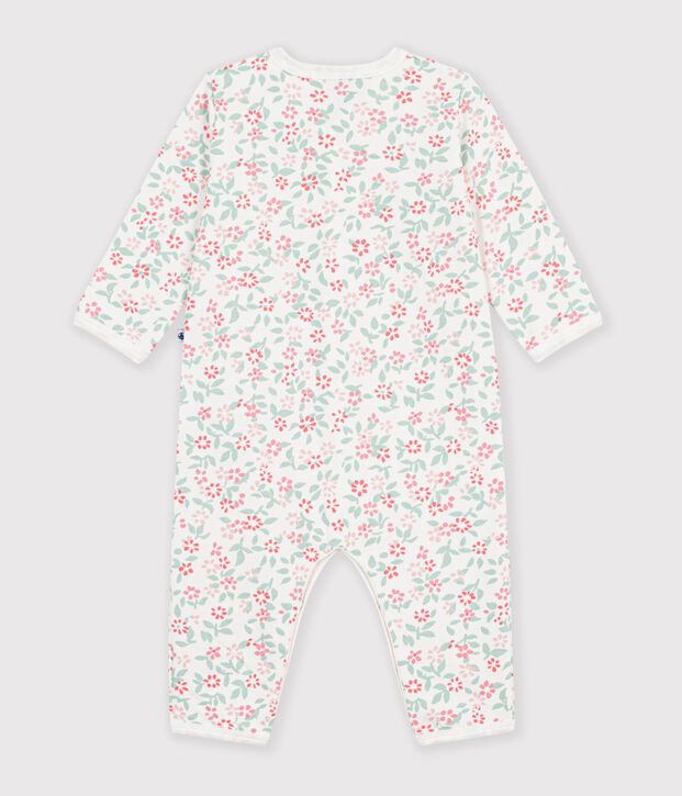 Pigiama senza piedini in tessuto felpato con stampa a fiori neonato bianco/multicolore