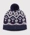 Cuffietta in misto lana e cotone jacquard con fodera in pile bambino blu/ecru/rosso