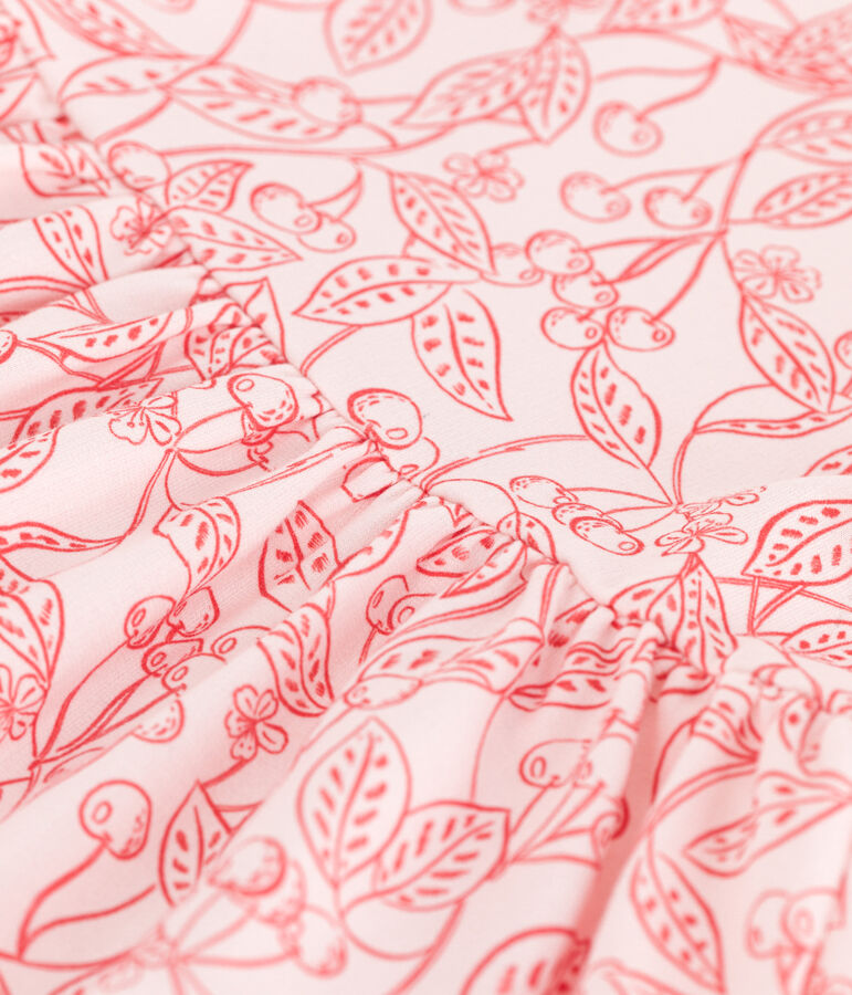 Abito a maniche corte in cotone fantasia bambina rosa/rosso