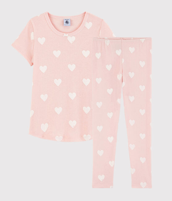 Pigiama rosa cuore bambina in cotone biologico rosa MINOIS/bianco ECUME