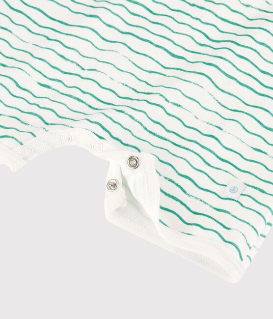Tutina corta onde bebè in cotone bianco MARSHMALLOW/ VERT