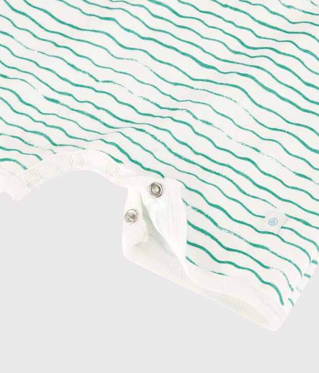 Tutina corta onde beb&egrave; in cotone bianco/verde