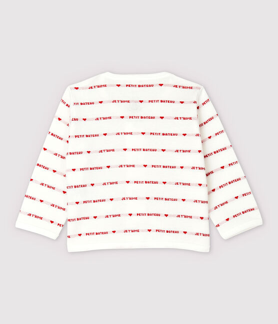 Cardigan "Petit Bateau Je t'aime" bebè in jacquard di cotone biologico bianco MARSHMALLOW/rosso TERKUIT