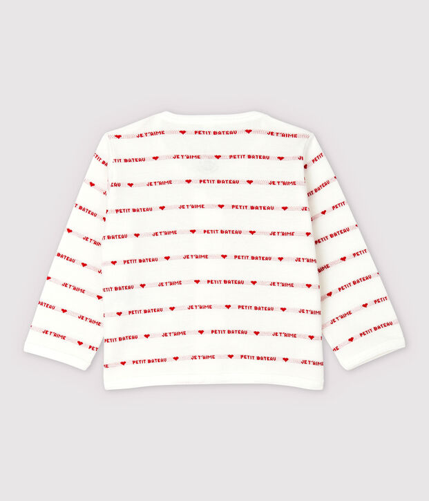 Cardigan Petit Bateau Je t'aime beb&egrave; in jacquard di cotone biologico bianco/rosso