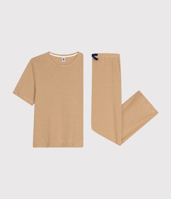 Pigiama donna in cotone a righe marrone CUIVRE/ MARSHMALLOW