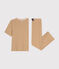 Pigiama donna in cotone a righe marrone CUIVRE/ MARSHMALLOW