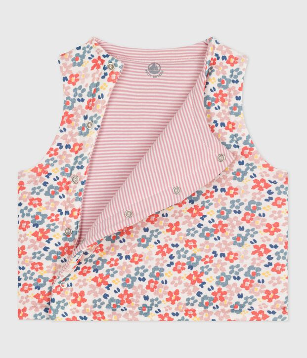 Cardigan senza maniche double face in cotone con stampa neonato bianco/rosa