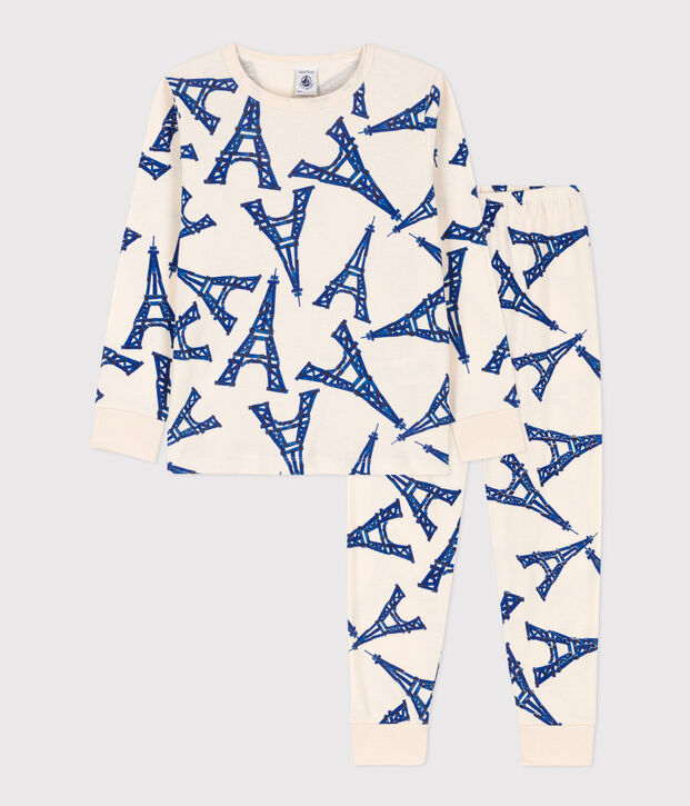 Pigiama fantasia Parigi bambino unisex in cotone ecru/multicolore