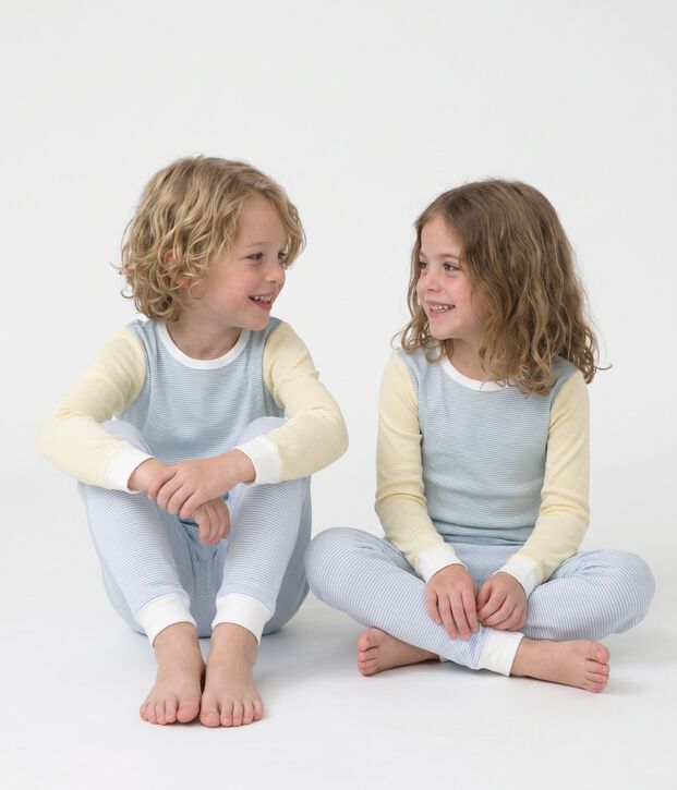 Pigiama in cotone a righe bambino blu/multicolore