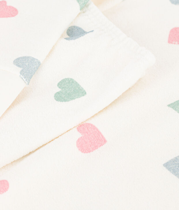 Pigiama in spugna di cotone a cuori bambina ecru/multicolore