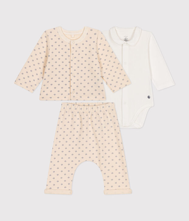 Completo 3 pezzi in tessuto felpato leggero beb&egrave; blu/blu