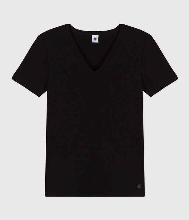 T-shirt Iconica a maniche corte a coste tinta unita donna nero