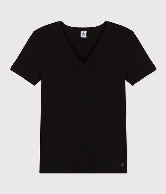 T-shirt Iconica a maniche corte a coste tinta unita donna nero BLACK