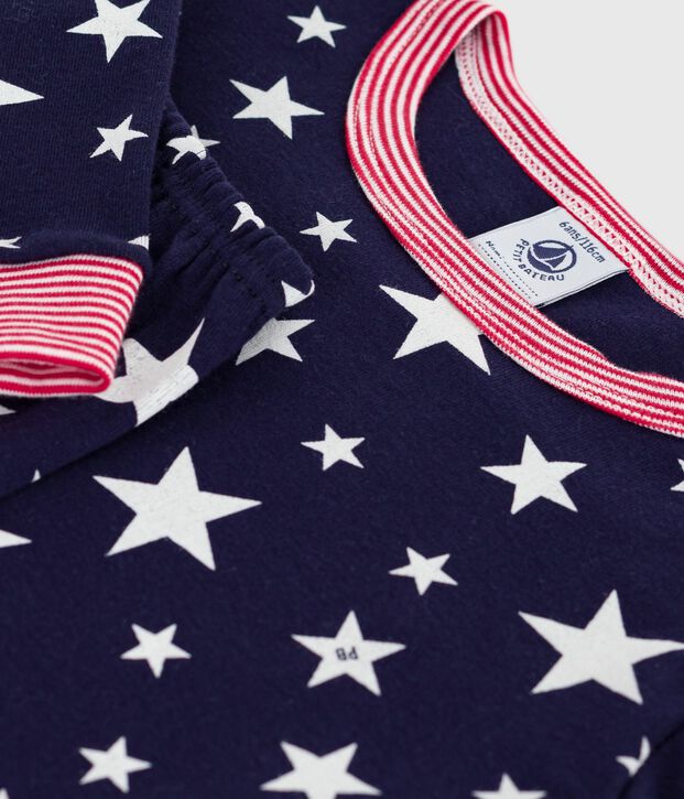 Pigiama per bambini in cotone con stampa a stelle, molto aderente blu/bianco