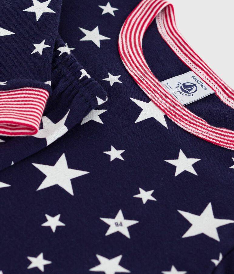 Pigiama per bambini in cotone con stampa a stelle, molto aderente blu/bianco