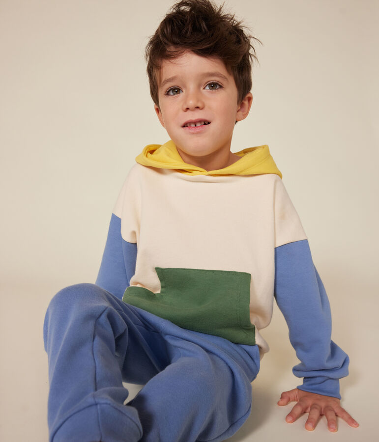 Maglia in tessuto felpato con cappuccio bambino ecru/multicolore