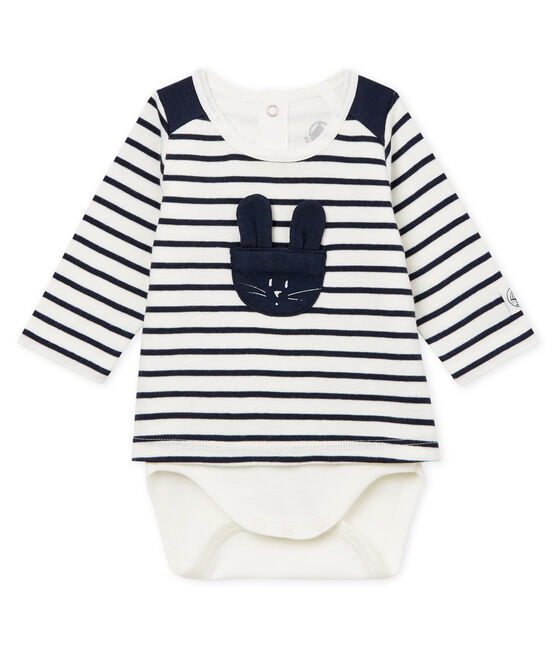 Body t-shirt a righe bebè maschietto bianco MARSHMALLOW/blu SMOKING