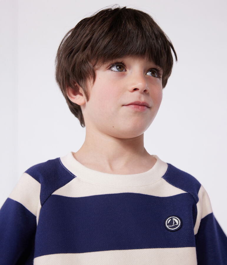 Felpa bambino unisex in cotone a righe blu/ecru
