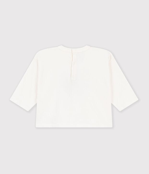 T-shirt a maniche lunghe in cotone tinta unita con motivo neonato MILK