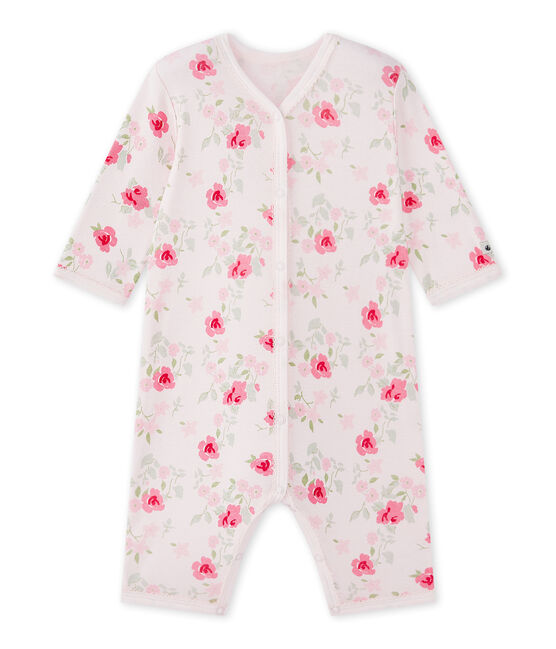 Tutina senza piedi bebè bambina stampata rosa VIENNE/bianco MULTICO