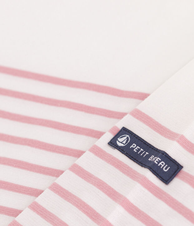 Marini&egrave;re a maniche lunghe in cotone bambino bianco/rosa