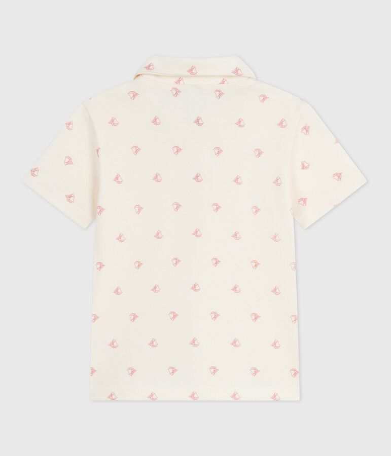 Polo a maniche corte in cotone fantasia bambino ecru/rosso