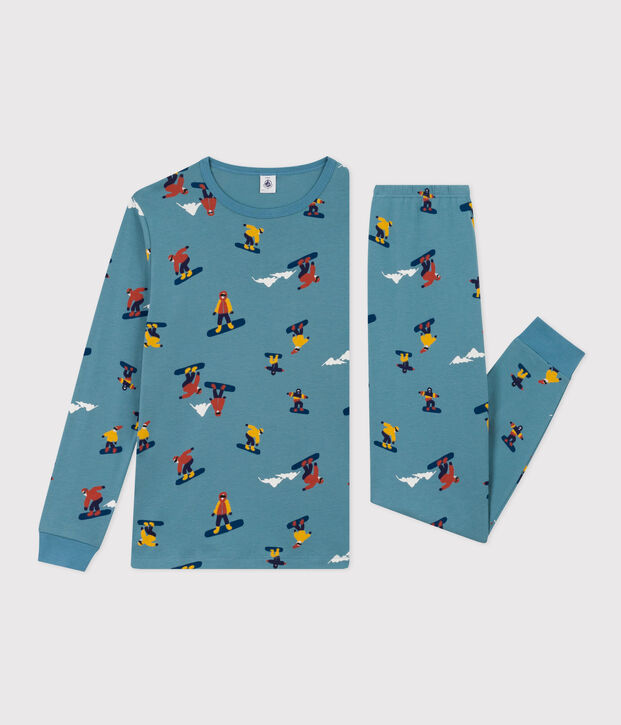 Pigiama ragazzo in cotone motivo snowboard blu/multicolore