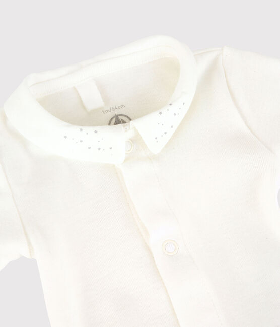 Body manica corta con colletto bianco bebè femmina in cotone biologico bianco MARSHMALLOW