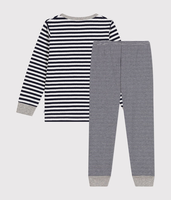 Pigiama bambino in cotone a righe blu SMOKING/bianco MARSHMALLOW