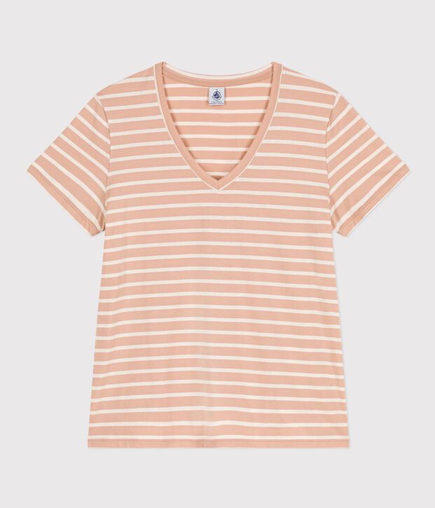 T-shirt LE DROIT in cotone con scollo a V Donna beige/ecru