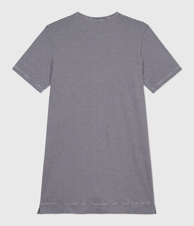 Camicia da notte a maniche corte in cotone a righe donna blu/bianco