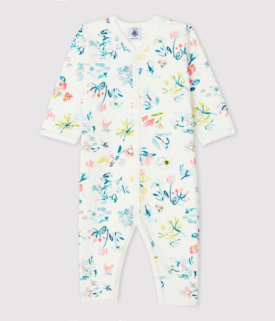 Tutina pigiama senza piedi a fiori bebè femmina in tubique bianco MARSHMALLOW/bianco MULTICO