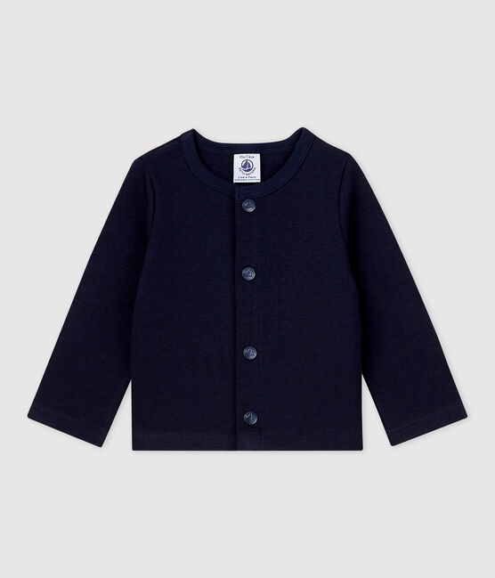 Cardigan tinta unita in jersey biologico spesso per bebè blu SMOKING