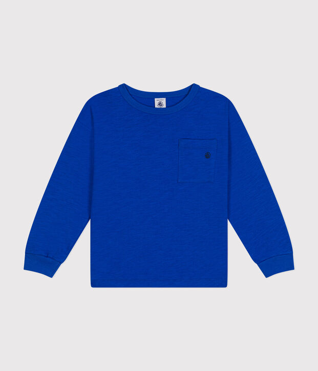 T-shirt a maniche lunghe in jersey flamm&eacute;  bambino blu