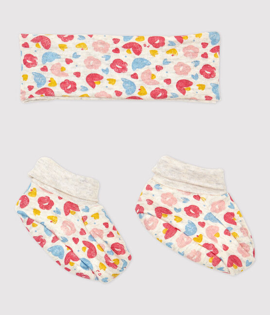 Confezione fascia e babbucce bebè femmina a fiori in cotone biologico variante 1