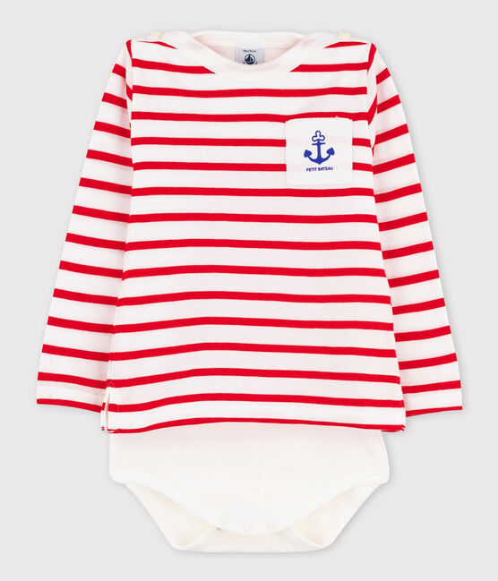 Body marinière bebè femmina/maschio bianco MARSHMALLOW/blu SURF