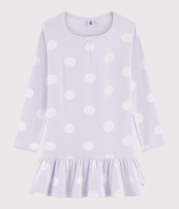 Camicia da notte a pois bambina a costine viola/bianco