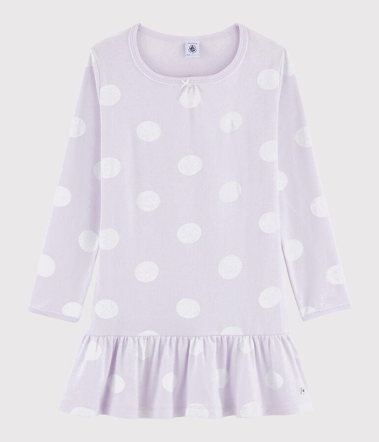 Camicia da notte a pois bambina a costine viola LISERON/bianco ECUME