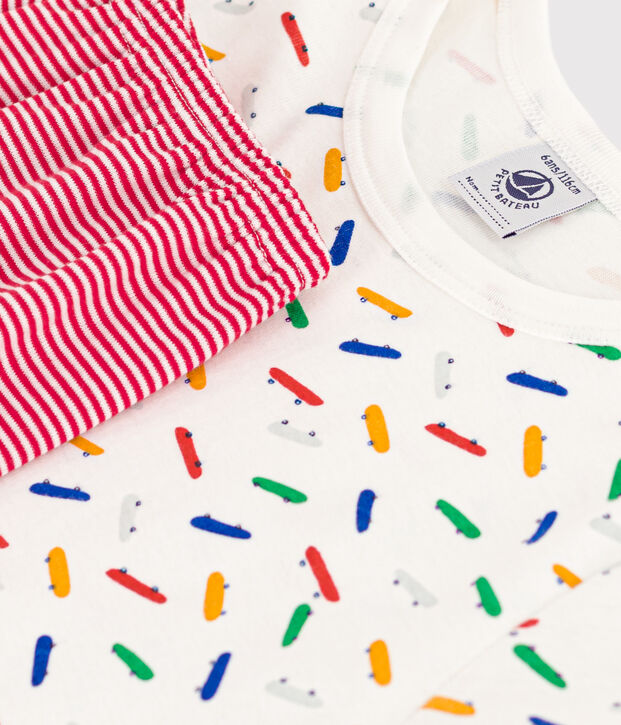 Pigiama short in cotone bambino bianco/multicolore