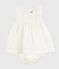 Abito senza maniche in cotone tinta unita ricamato, con bloomer abbinato neonata bianco ECUME