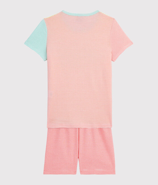 Pigiama a righe multicolori corto bambina a costine giallo SUNNY/bianco MULTICO