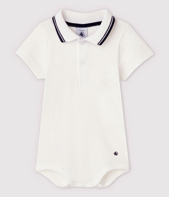Body con collo a polo in cotone, a manica corta bebè bianco MARSHMALLOW