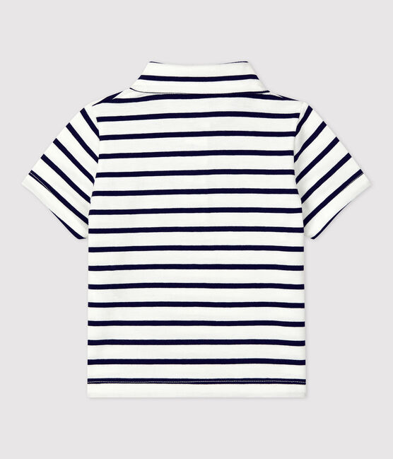 Polo bebè a maniche corte in jersey a righe bianco MARSHMALLOW/blu SMOKING