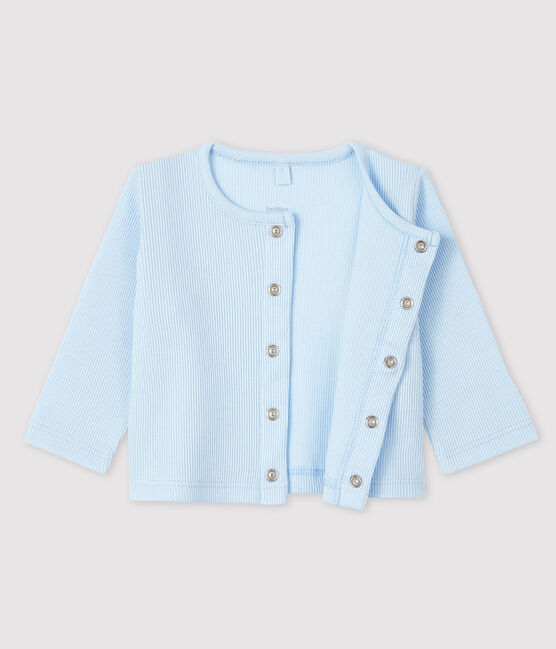 Cardigan bebè in costina 2x2 di cotone biologico blu FRAICHEUR