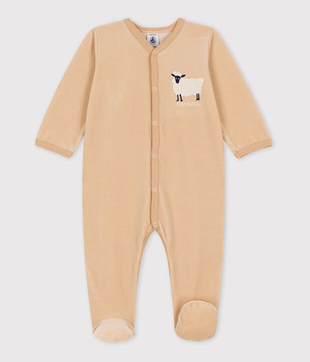 Tutina pigiama beb&egrave; in ciniglia motivo pecora beige