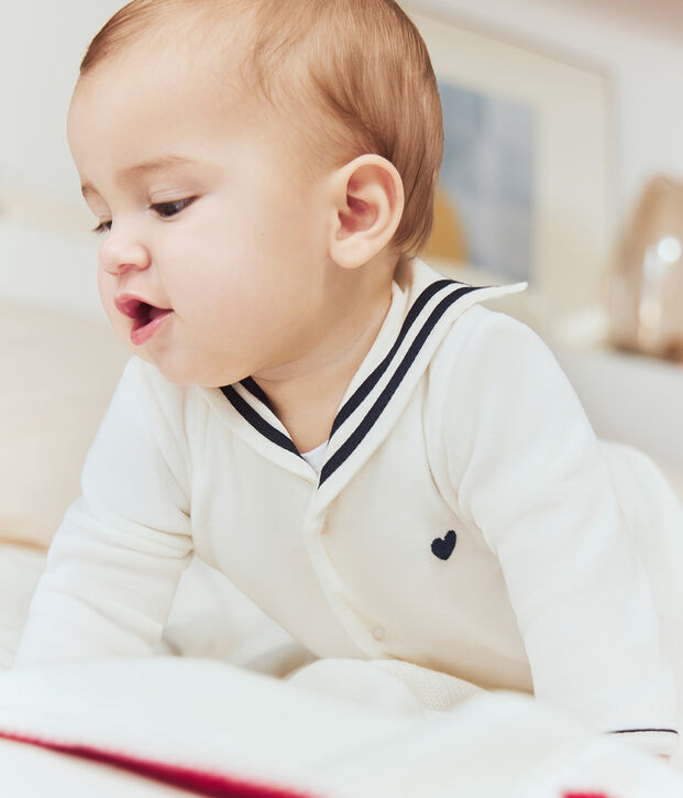 Pigiama senza piedini in cotone neonato con scollo alla marinara bianco