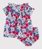 Abito neonata a maniche corte in cotone e bloomer abbinato con stampa a fiori bianco/multicolore