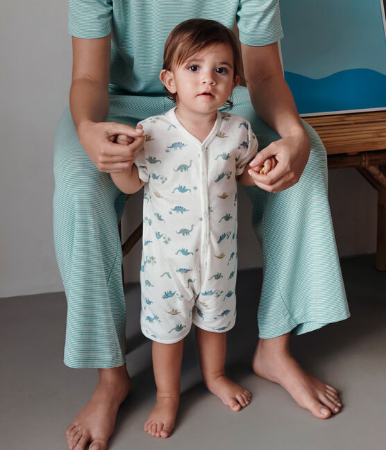 Tutina corta in cotone con dinosauro neonato bianco MARSHMALLOW/bianco MULTICO